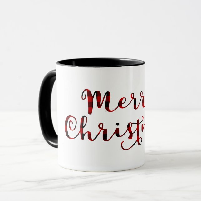 God Jul Röd Buffalo Rutig Julfirande Mugg (Framsida vänster)