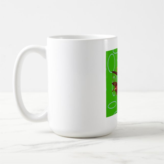 God Jul Röd dubbeldäckare på gröna cirklar Kaffemugg (Vänster)