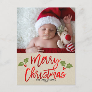 God Jul Röd Folie Script Julbild Helg Vykort