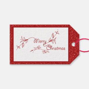 God Jul Röd Glitter Presentkort Presentetikett
