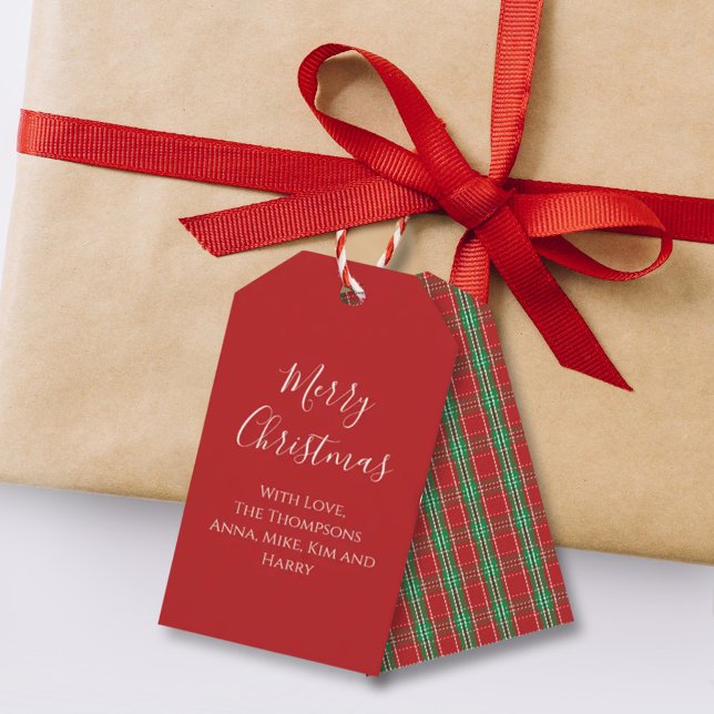 God Jul Röd Grön Klassisk Karo Högtid Presentetikett (Skapare uppladdad)