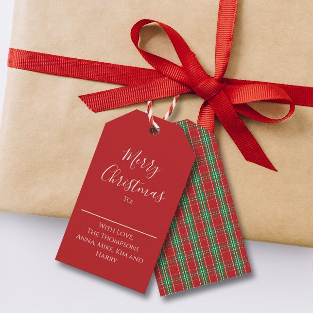 God Jul Röd Grön Klassisk Karo Högtid Presentetikett (Skapare uppladdad)