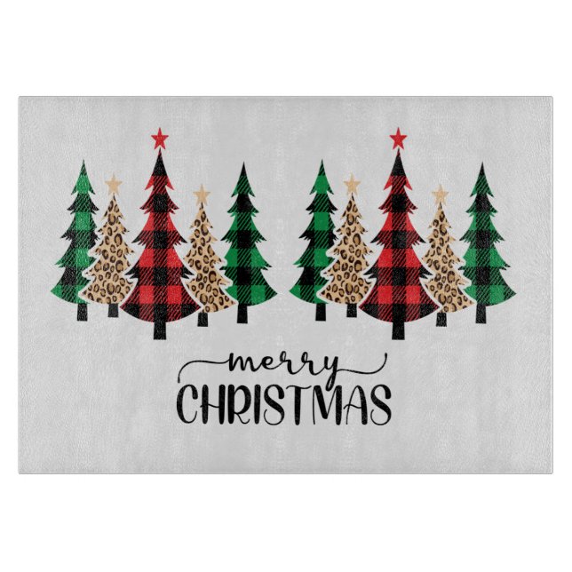 God Jul Röd Grön Rutiga Träd  (Framsidan)