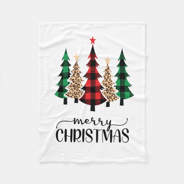 God Jul Röd Grön Rutiga Träd Fleecefilt (Framsidan)
