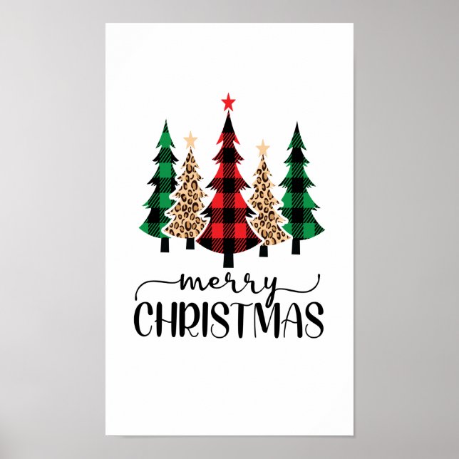 God Jul Röd Grön Rutiga Träd Poster (Framsidan)