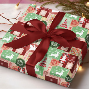 God Jul Röd Grön Tartan Lappteknik Presentpapper