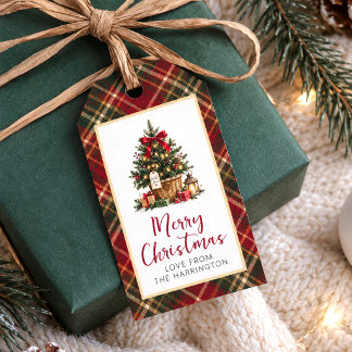 God Jul Röd Grön Tartan Presentetikett