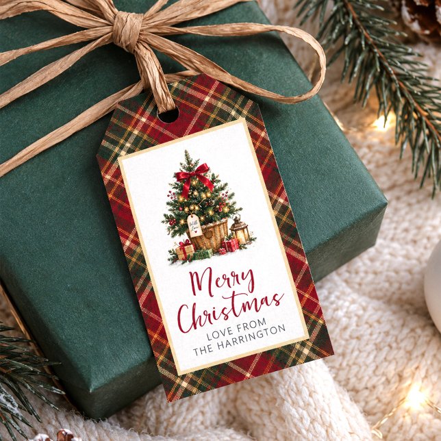 God Jul Röd Grön Tartan  Presentetikett (Skapare uppladdad)