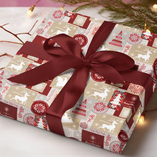 God Jul Röd Guld Silver Tartan Lappteknik Presentpapper