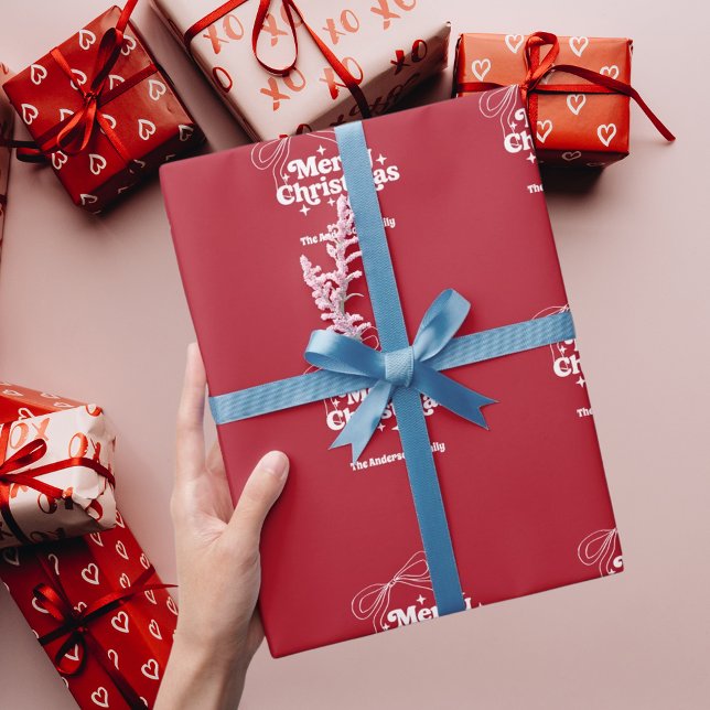 God Jul röd handritad båge retro Presentpapper (Skapare uppladdad)