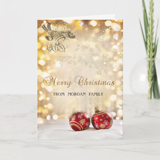 God jul,Röd jul Bollar,Bell,Bokeh Helgkort (Framsida)