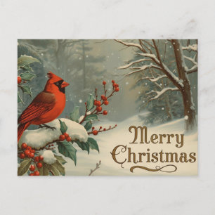 God Jul Röd Kardinal och Vinterbär  Helg Vykort