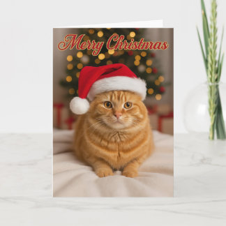God Jul – röd katt vid trädet Kort