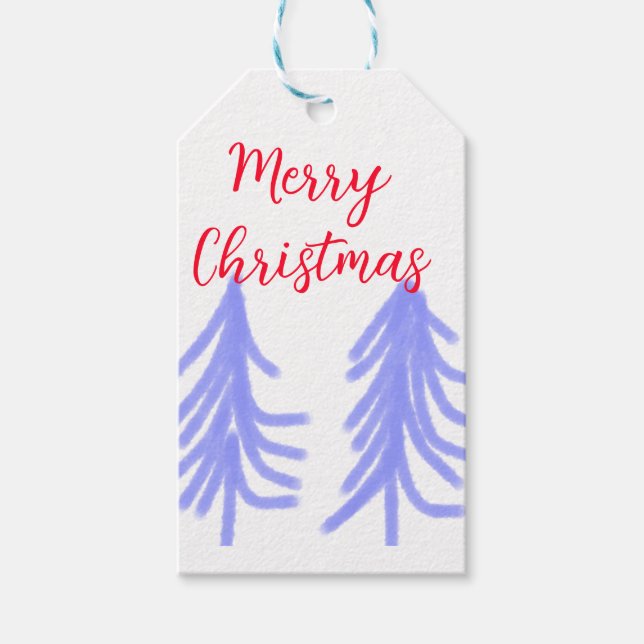 God jul röd lila pastel gräs träd presentetikett (Framsidan)