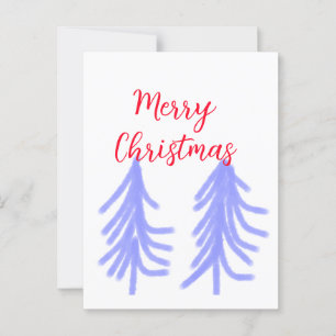 God jul röd lila pastel gräs träd vykort