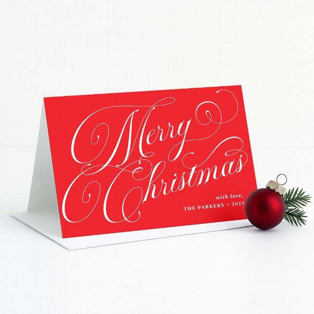 God jul | Röd med Elegant Calligraphy Helgkort (Skapare uppladdad)