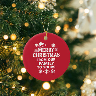 God jul röd, modern familj hälsning julgransprydnad keramik