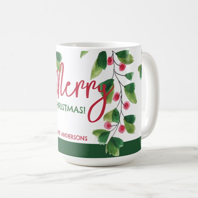 God Jul Röd Och Grön Akvarell Krans Kaffemugg (Framsida höger)