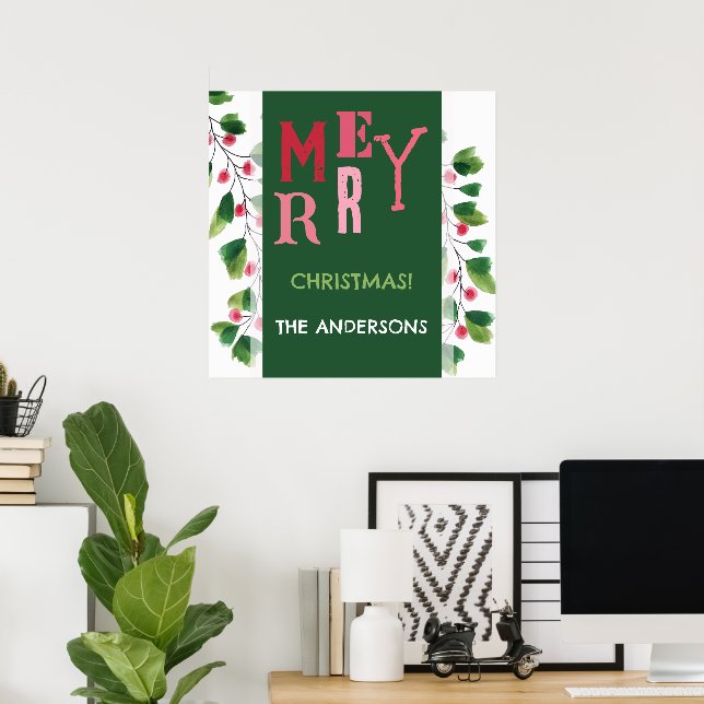 God Jul Röd Och Grön Akvarell Krans Poster (Hemmakontoret)