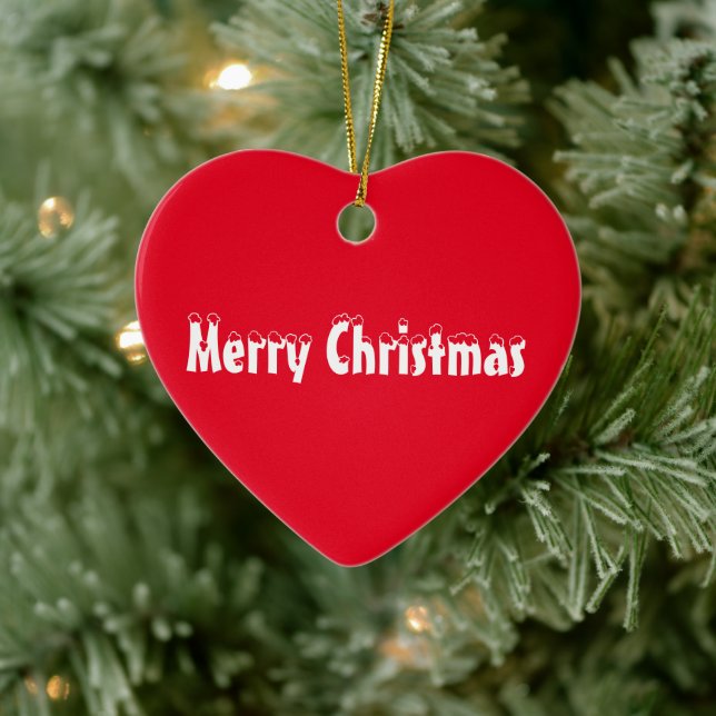 God jul röd och vit snö sött hjärta julgransprydnad keramik (Träd)