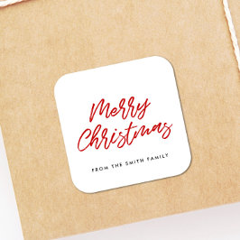 God jul röd och vit typografi fyrkantigt klistermärke