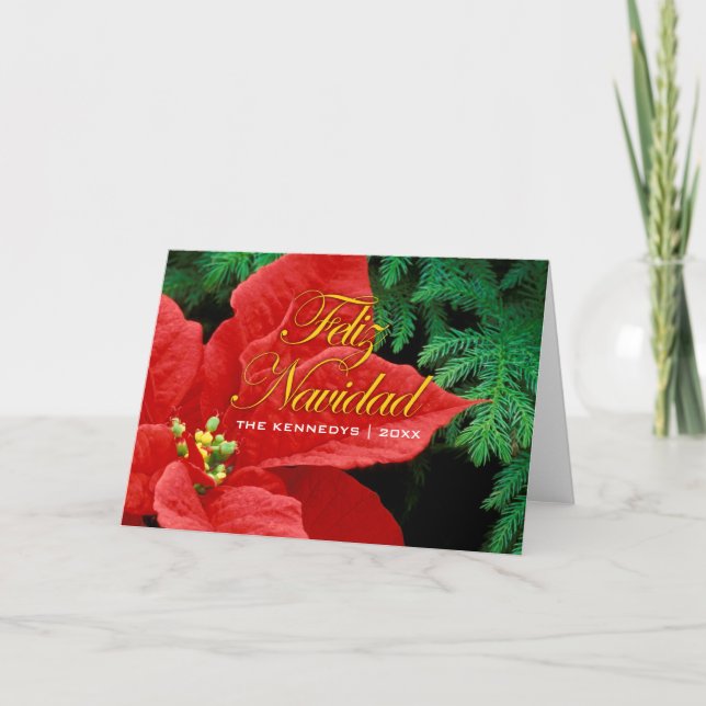 God Jul - Röd Poinsettia och granbåge Helgkort (Framsida)