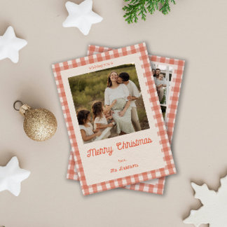 God Jul Röd Rutig 4 Foto Familj Holiday Julkort