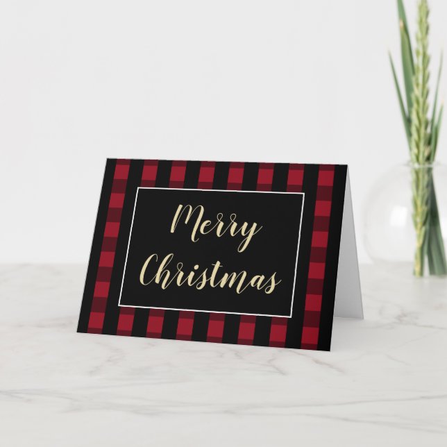 God Jul Röd Svart Rutig Anpassad Helgkort (Framsida)