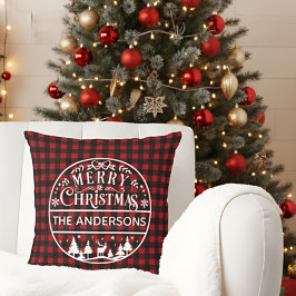 God Jul Röd & Svart Rutig Anpassat Namn Kudde