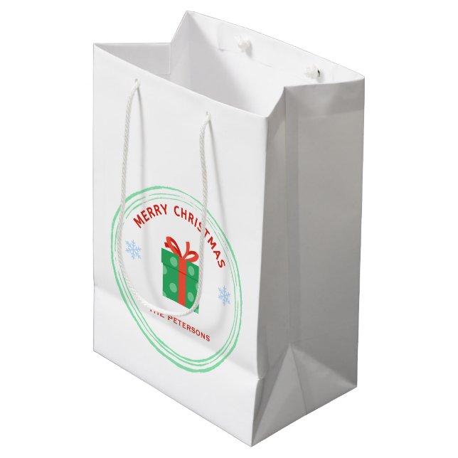 God Jul röd text presentbox på vit bakgrund (Framsidan Vinklad)