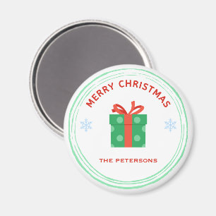 God Jul röd text presentbox på vit bakgrund Magnet