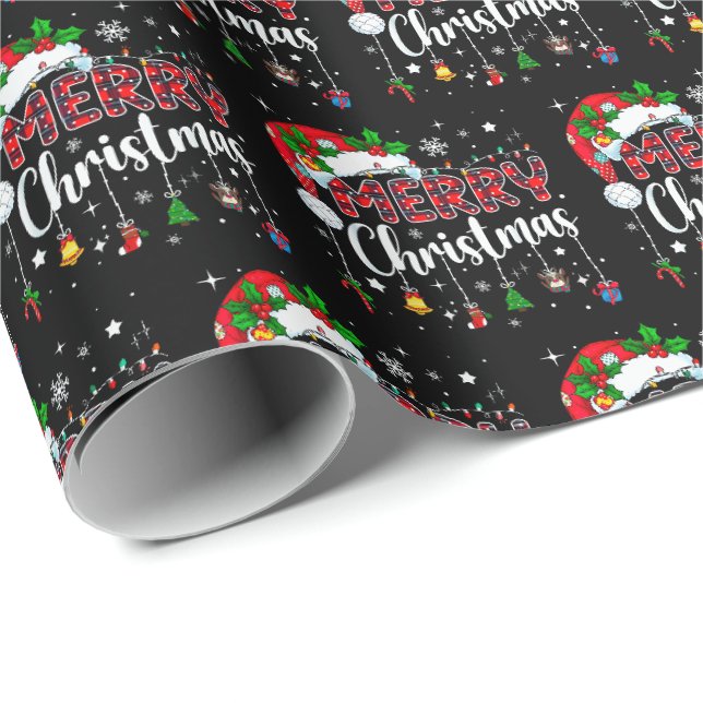 God Jul Röd Tomtehatt Ren Xmas Familj Presentpapper (Rullad Hörn)