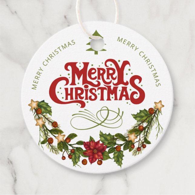 God Jul | Röd typografi Gåvor Etiketter (Framsida)