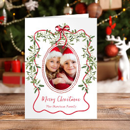God Jul Röd Vågig Ram Båge Grönska Foto Helgkort