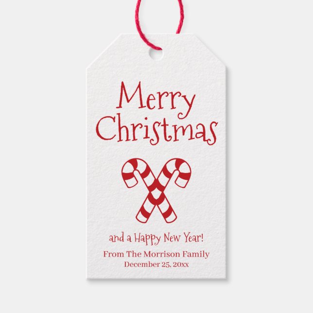 God jul röd vit candy cane anpassningsbar söt presentetikett (Framsidan)