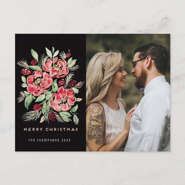 God Jul röda akvarellrosor foto Helg Vykort (Framsida)