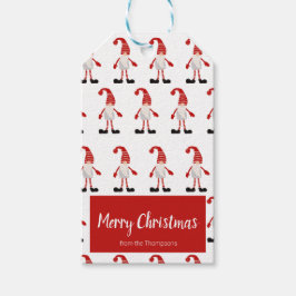 God Jul Röda Grå Tomte Nordisk Mönster Presentetikett