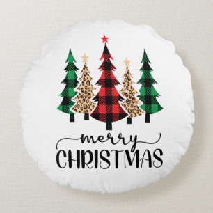 God Jul Röda Gröna Svarta Karotröäd Rund Kudde