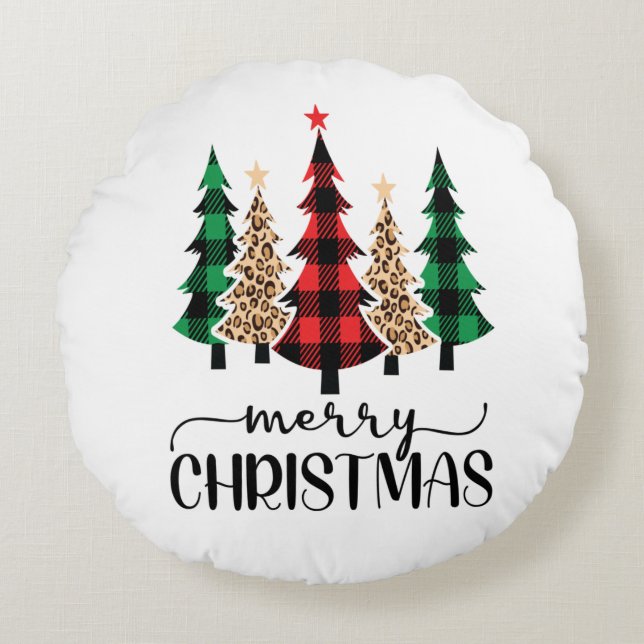 God Jul Röda Gröna Svarta Karotröäd  Rund Kudde (Framsidan)