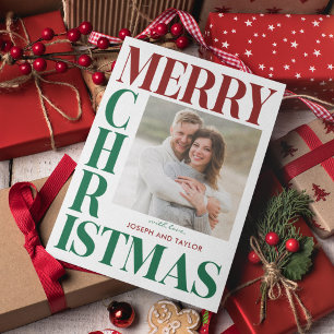 God Jul Röda Gröna Typografi Fyrkantig Foto Julkort