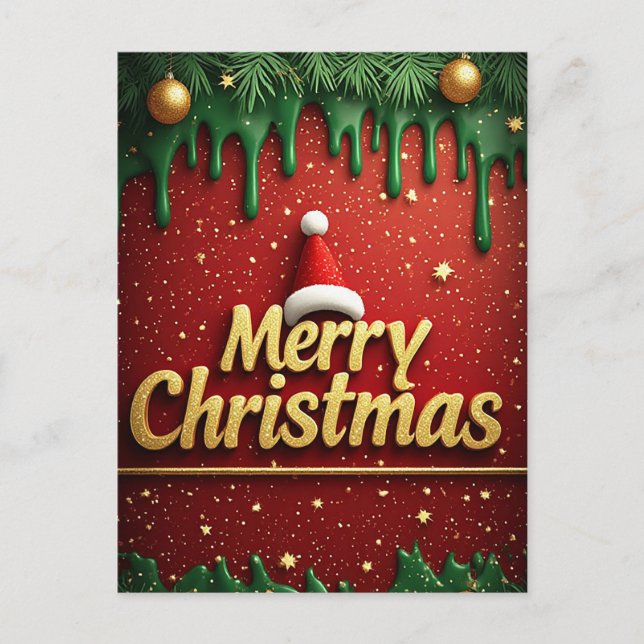 God Jul Röda Gröna Vykort (Framsida)