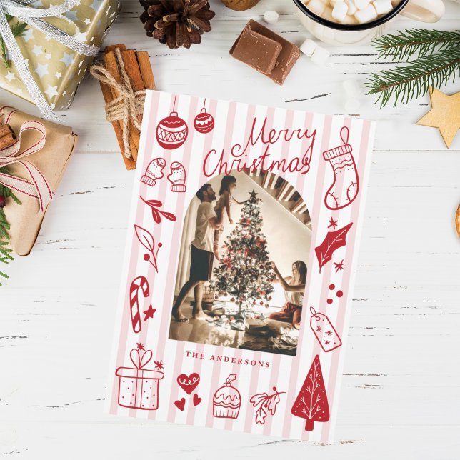 God Jul Röda Handritade Favoritsaker Julkort (Skapare uppladdad)
