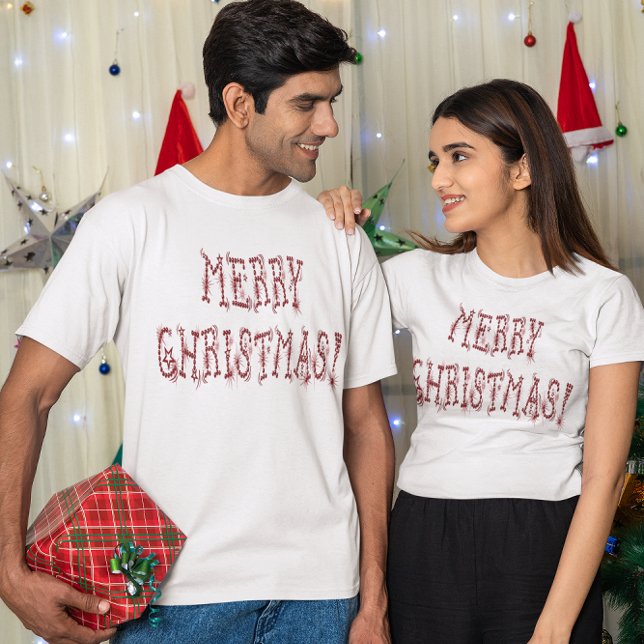 God Jul Röda Kulor & Stjärnor Unisex T Shirt (Merry Christmas Red Baubles & Stars Unisex T-Shirt)