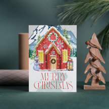 God Jul Röda Lantgård Berg Snö