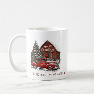 God Jul Röda Lastbil Personlig Familjenamn Kaffemugg