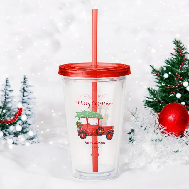 God Jul Röda Lastbils Akryl Tumbler Take Away Mugg (Skapare uppladdad)