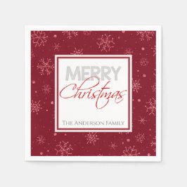 God Jul | Röda och vita Snöflingor Party Pappersservett