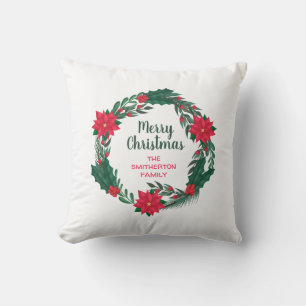 God Jul röda Poinsettia krans Kudde