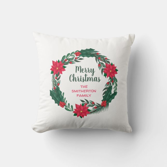 God Jul röda Poinsettia krans Kudde (Framsida)