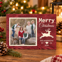 God Jul Röda Rustika Trä Familjefoto